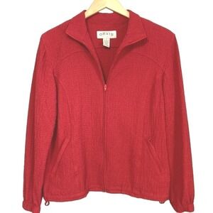 Orvis Womens Red Textured Full Zip Mock Neck Jacket Size Small